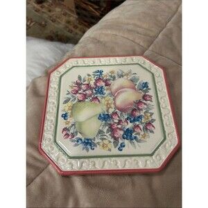 Sweet Country Harvest Avon Hot Plate Trivet with Pink Rim 6.5”